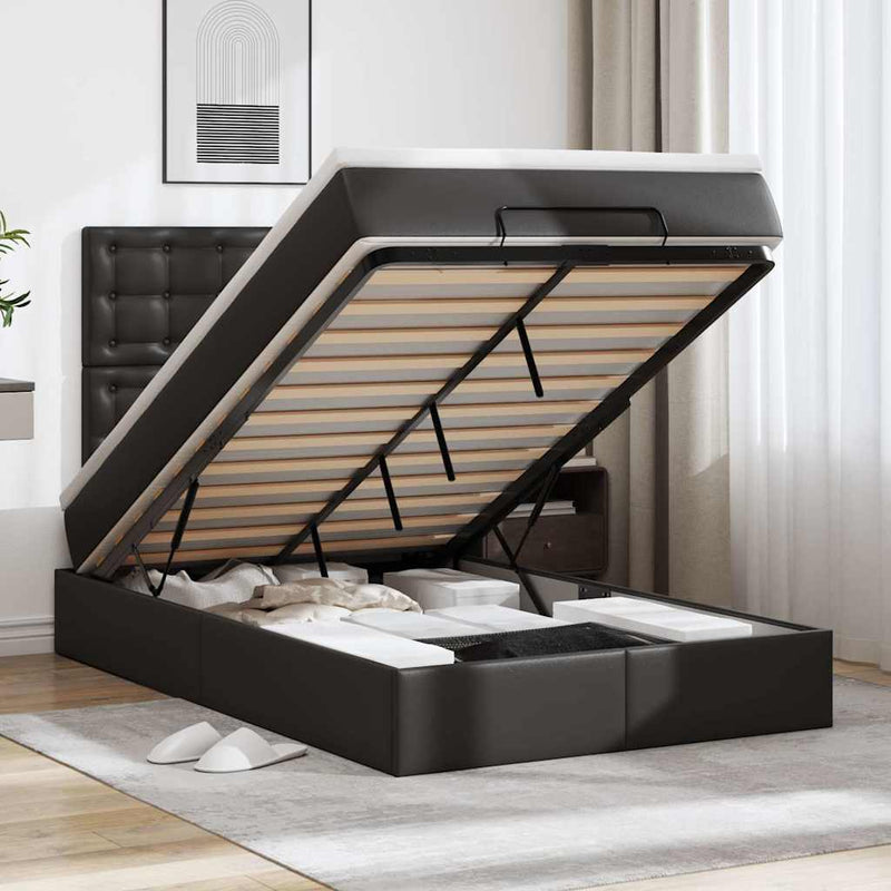Cadru de pat otoman saltea neagră 120x200cm piele artificială
