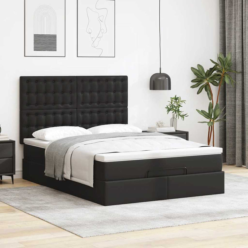 Cadru pat otoman cu saltea neagră 140x200cm piele artificială