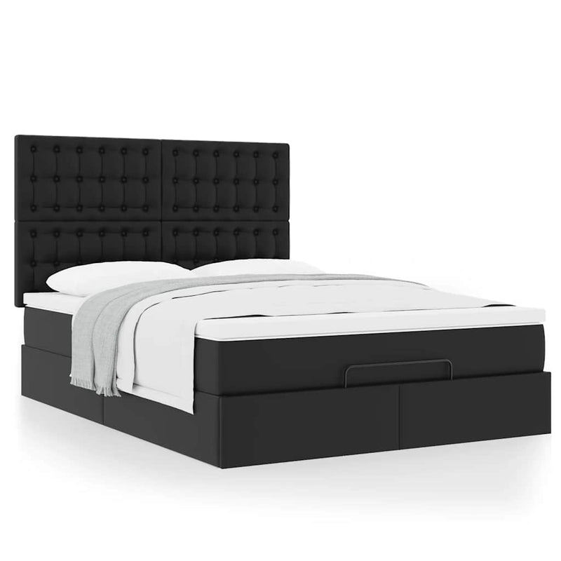 Cadru pat otoman cu saltea neagră 140x200cm piele artificială