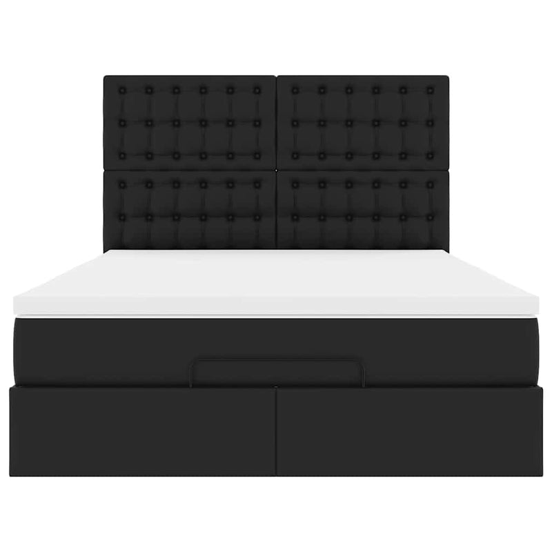 Cadru pat otoman cu saltea neagră 140x200cm piele artificială