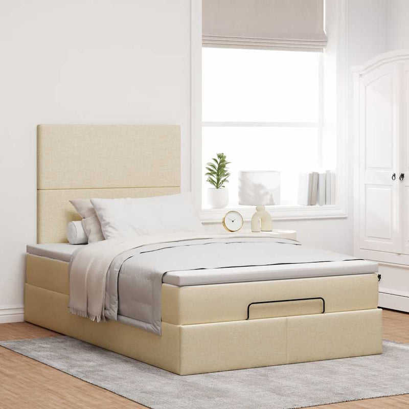 Cadru de pat otoman cu saltea crem 120x200cm stofa