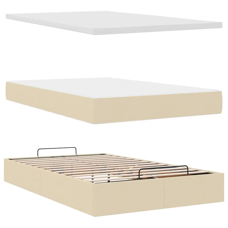 Cadru de pat otoman cu saltea crem 120x200cm stofa