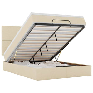 Cadru de pat otoman cu saltea crem 140x190cm stofa