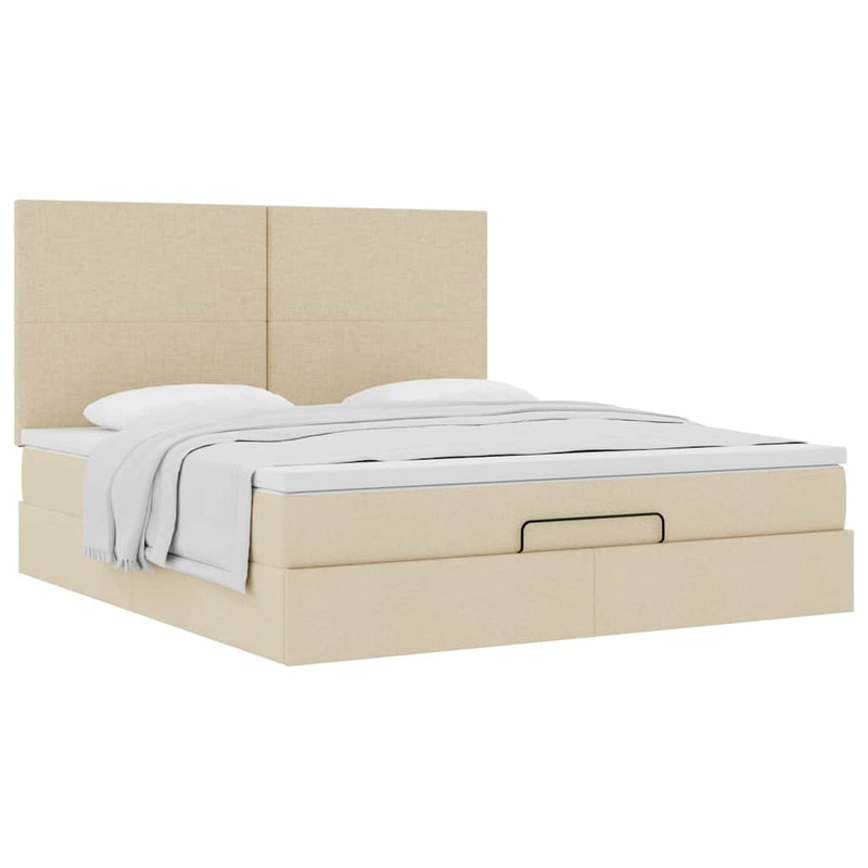 Cadru de pat otoman cu saltea crem 180x200cm stofa