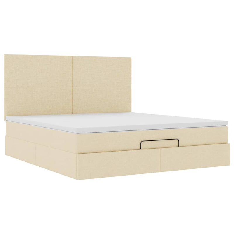 Cadru de pat otoman cu saltea crem 180x200cm stofa