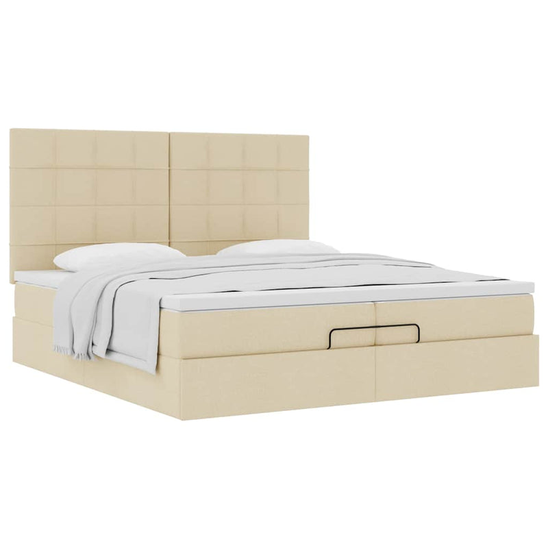 Cadru de pat otoman cu saltele crem 200x200cm stofa