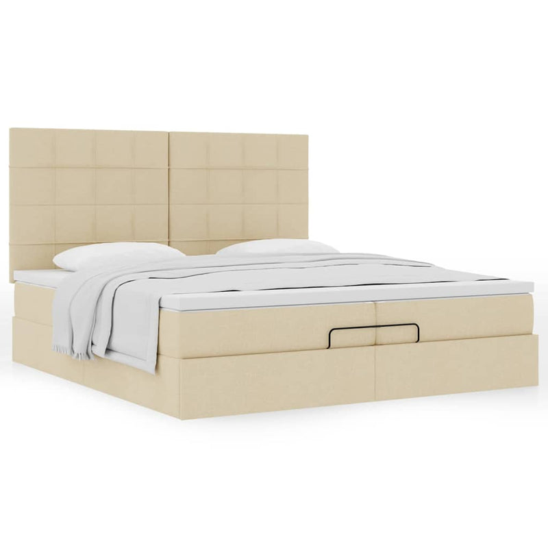 Cadru de pat otoman cu saltele crem 200x200cm stofa