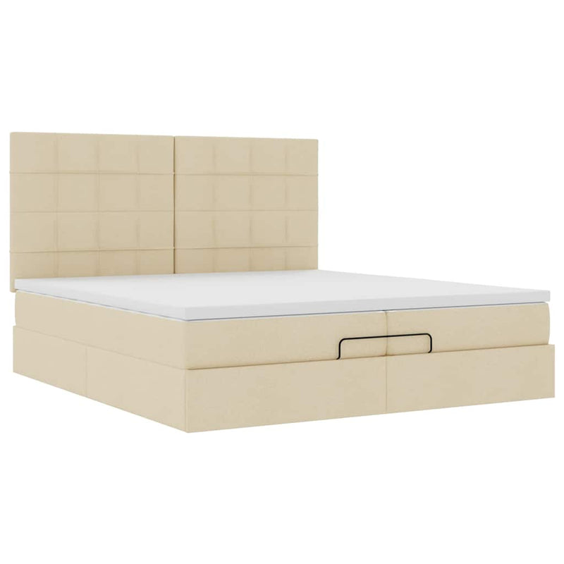 Cadru de pat otoman cu saltele crem 200x200cm stofa