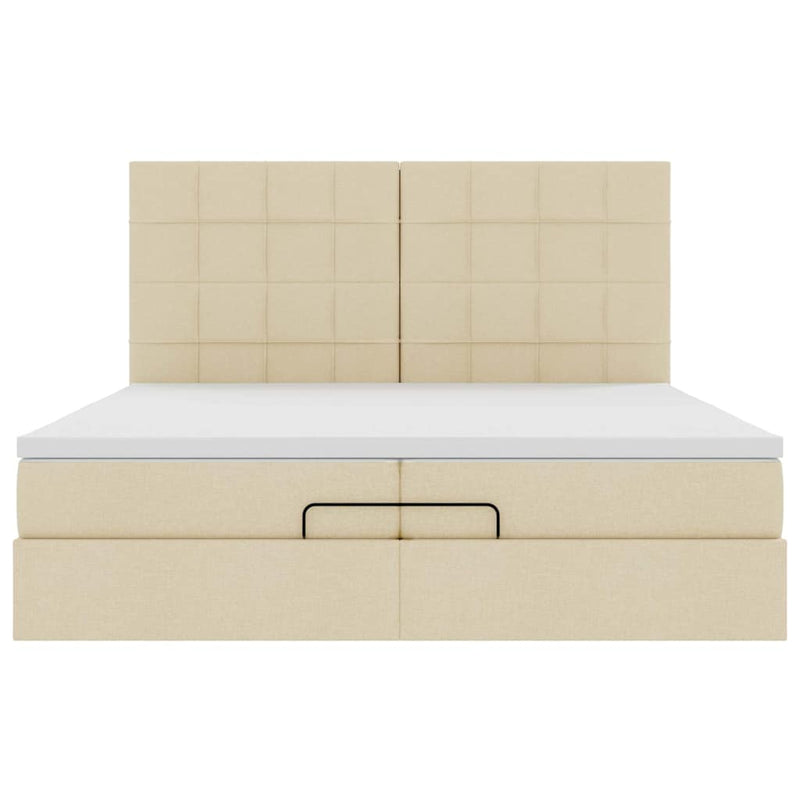 Cadru de pat otoman cu saltele crem 200x200cm stofa