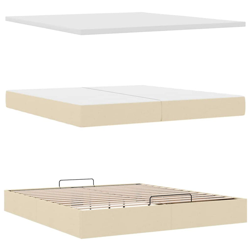 Cadru de pat otoman cu saltele crem 200x200cm stofa