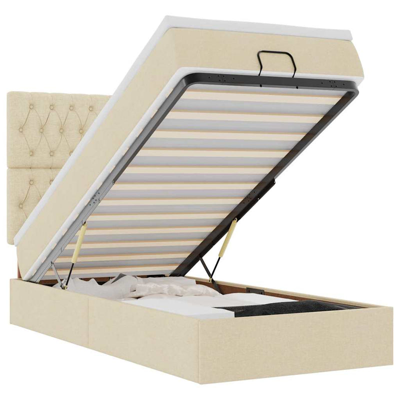 Cadru de pat otoman cu saltea crem 80x200cm stofa
