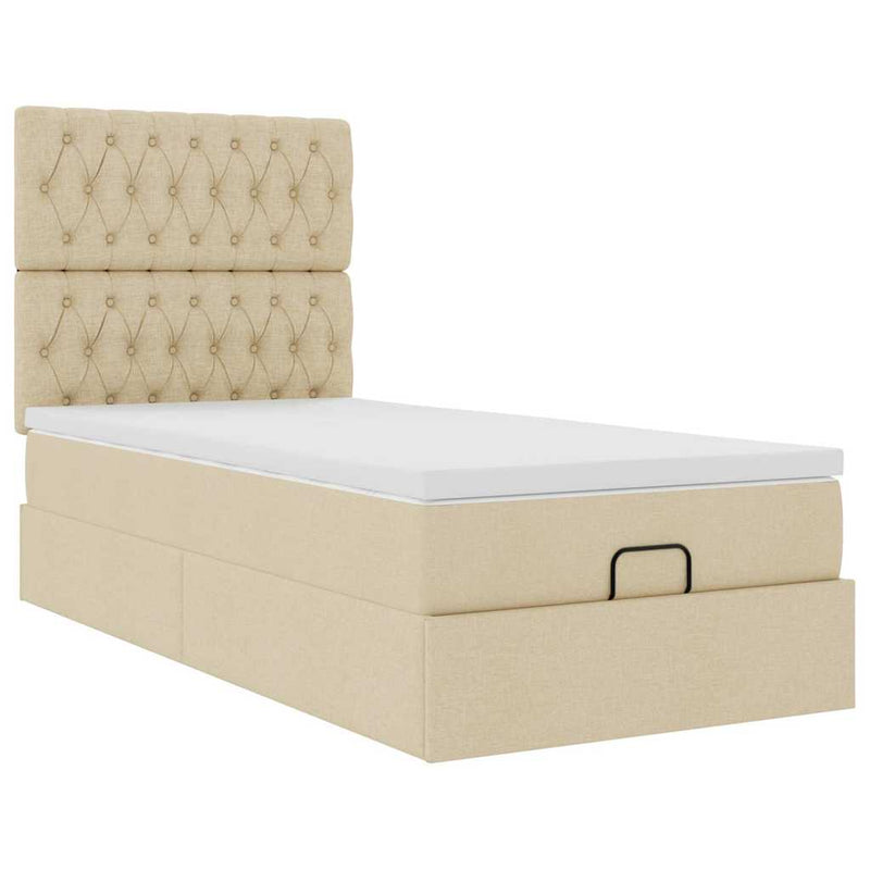 Cadru de pat otoman cu saltea crem 80x200cm stofa