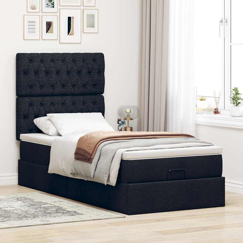 Pat otoman cu saltea negru 100x200 cm stofa