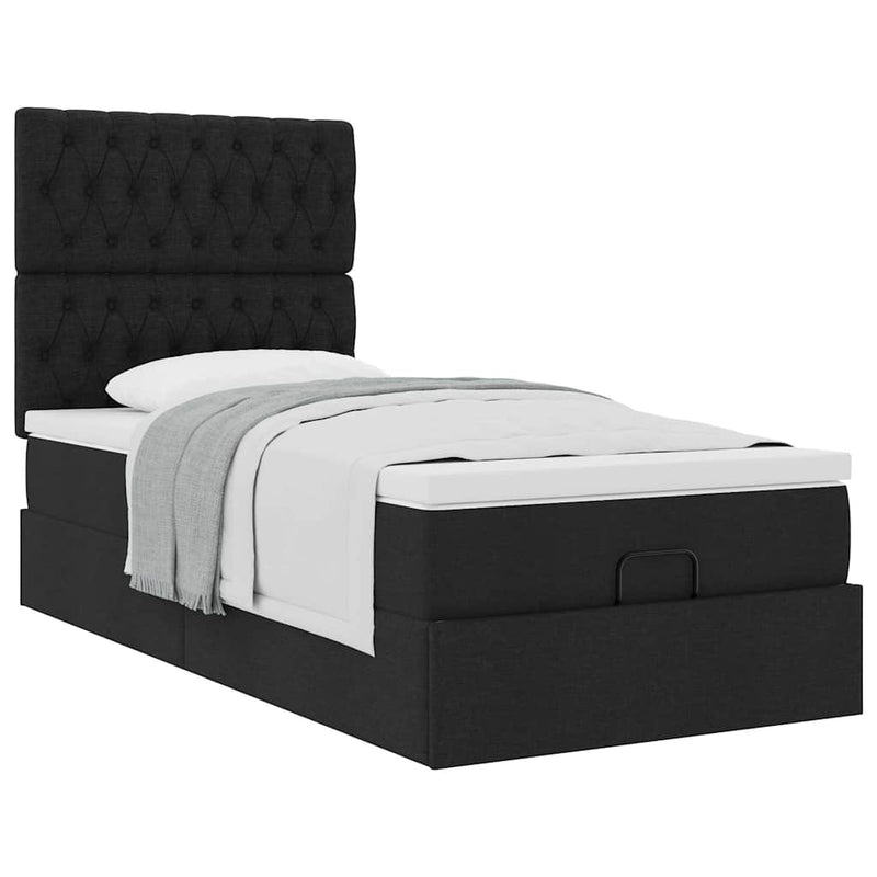 Pat otoman cu saltea negru 100x200 cm stofa