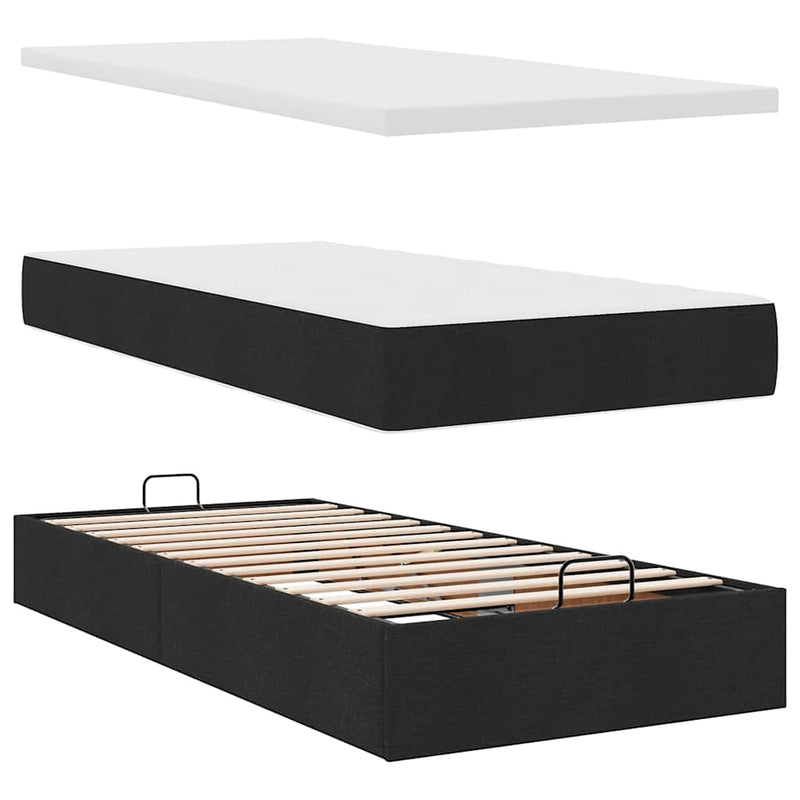 Pat otoman cu saltea negru 100x200 cm stofa