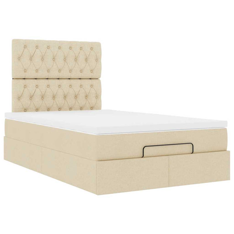 Cadru de pat otoman cu saltea crem 120x200cm stofa