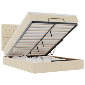 Cadru de pat otoman cu saltea crem 140x190cm stofa
