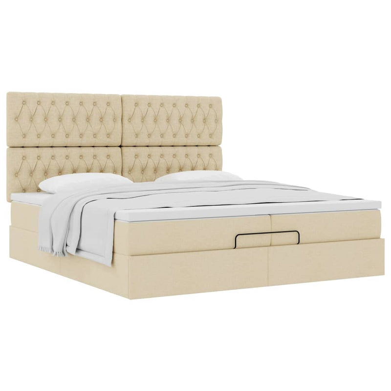Cadru de pat otoman cu saltele crem 200x200cm stofa