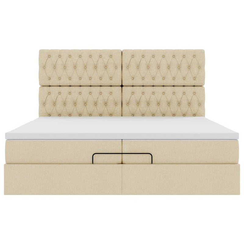 Cadru de pat otoman cu saltele crem 200x200cm stofa
