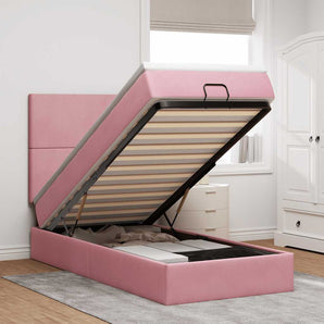 Cadru de pat otoman cu saltele Roz 100x200cm catifea