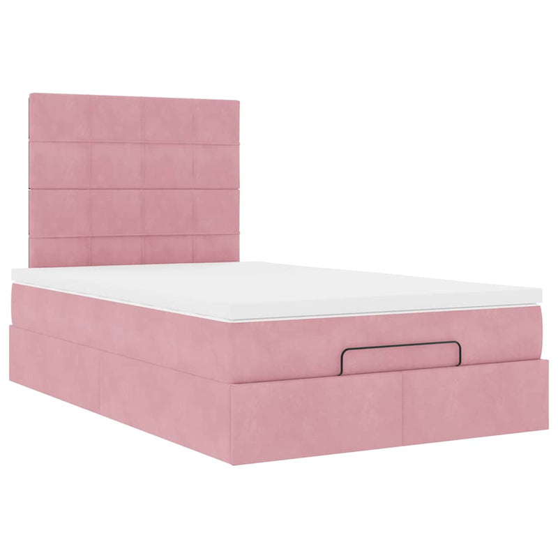 Cadru de pat otoman cu saltea, catifea roz 120x200cm