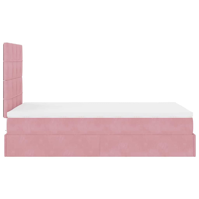 Cadru de pat otoman cu saltea, catifea roz 120x200cm