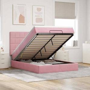 Cadru de pat otoman cu saltele Roz 140x200cm catifea