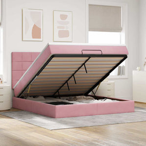 Cadru de pat otoman cu saltele Roz 180x200cm catifea