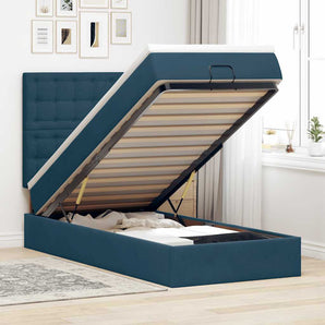 Cadru de pat otoman cu saltele Albastru închis 90x190cm catifea
