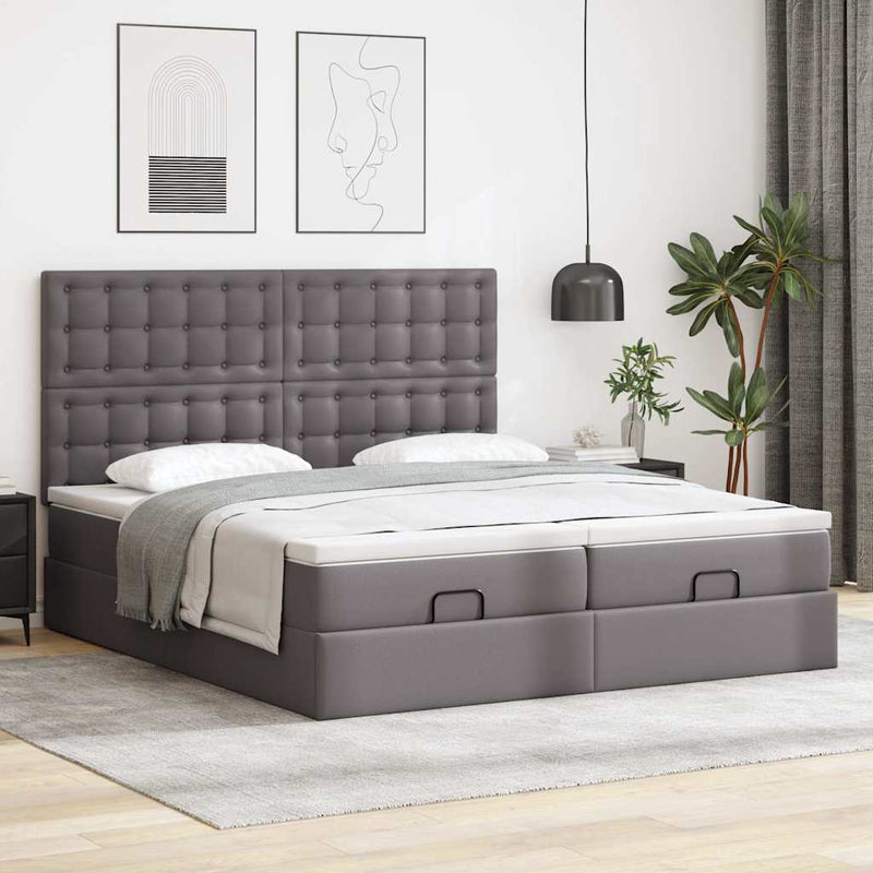 Cadru de pat otoman cu saltele Gri 200x200cm piele artificială