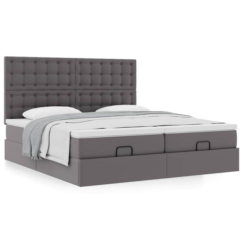 Cadru de pat otoman cu saltele Gri 200x200cm piele artificială