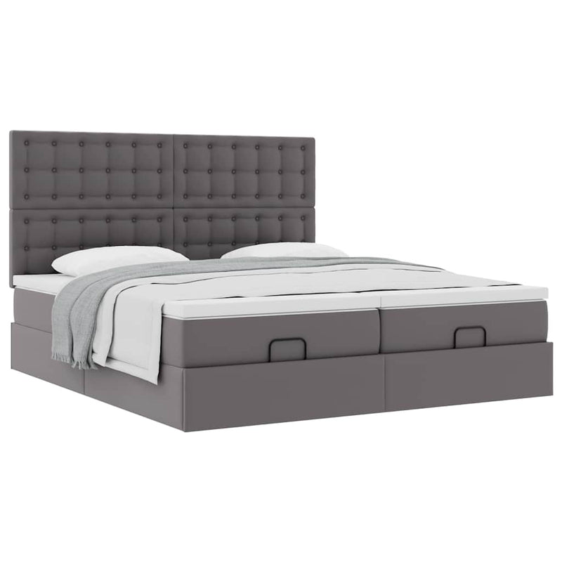 Cadru de pat otoman cu saltele Gri 200x200cm piele artificială