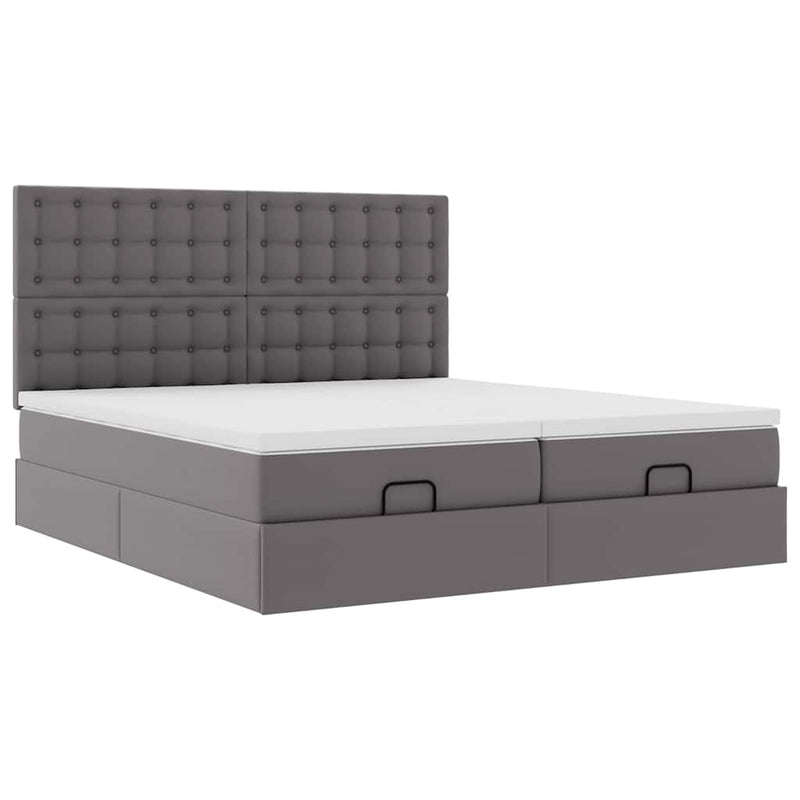 Cadru de pat otoman cu saltele Gri 200x200cm piele artificială