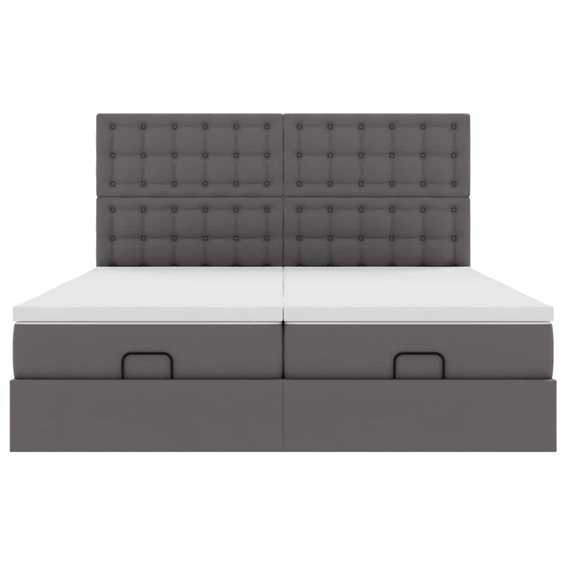 Cadru de pat otoman cu saltele Gri 200x200cm piele artificială