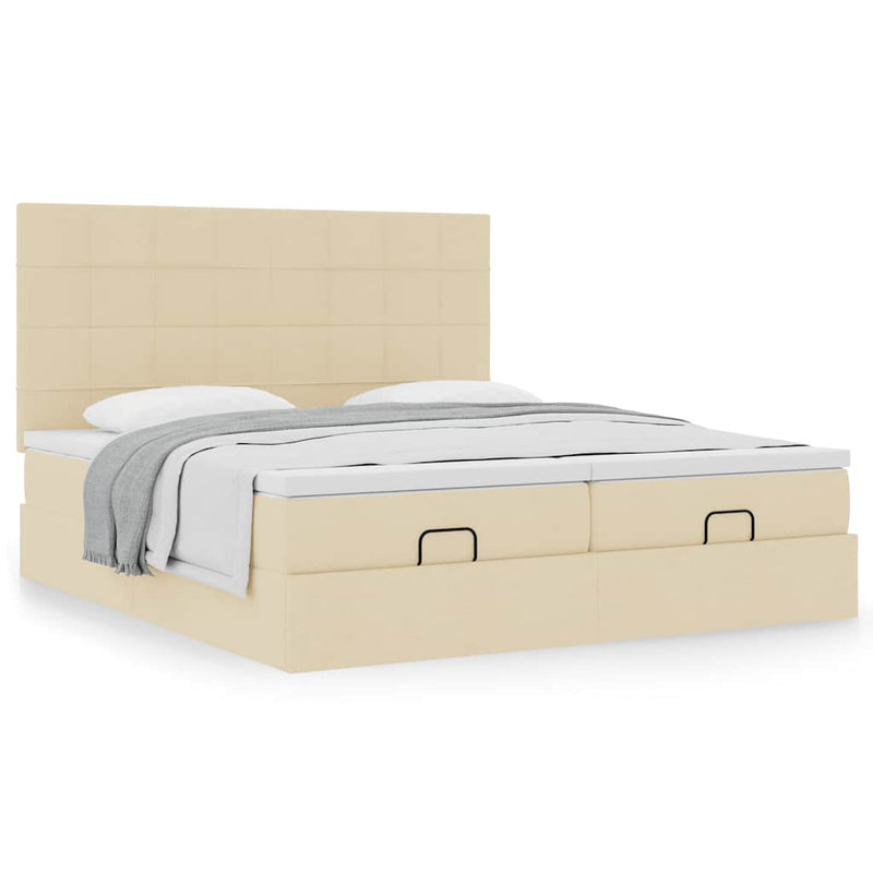 Cadru de pat otoman cu saltele crem 200x200cm stofa