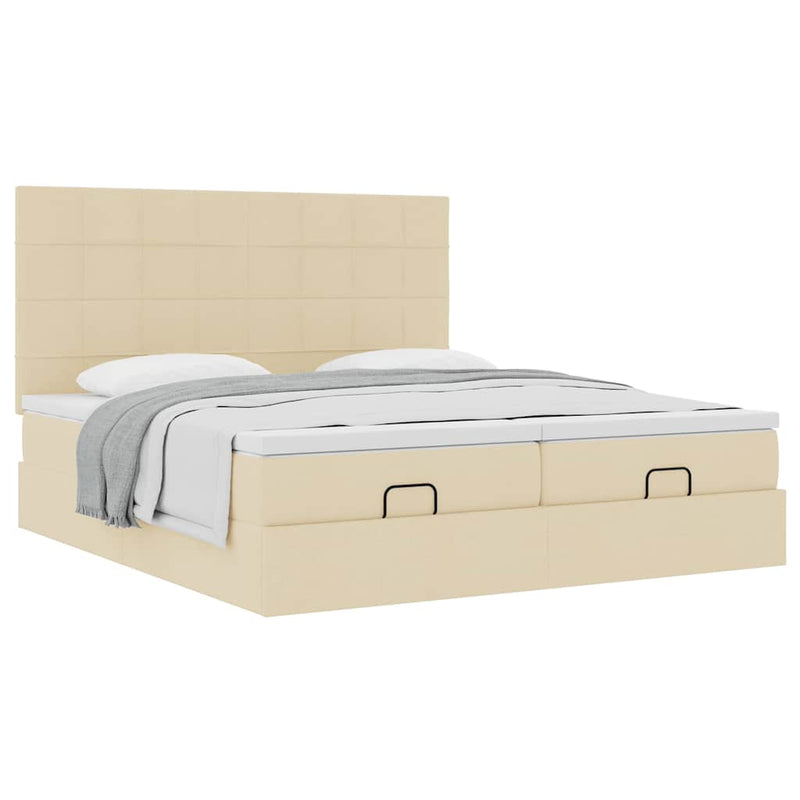 Cadru de pat otoman cu saltele crem 200x200cm stofa