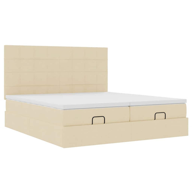 Cadru de pat otoman cu saltele crem 200x200cm stofa