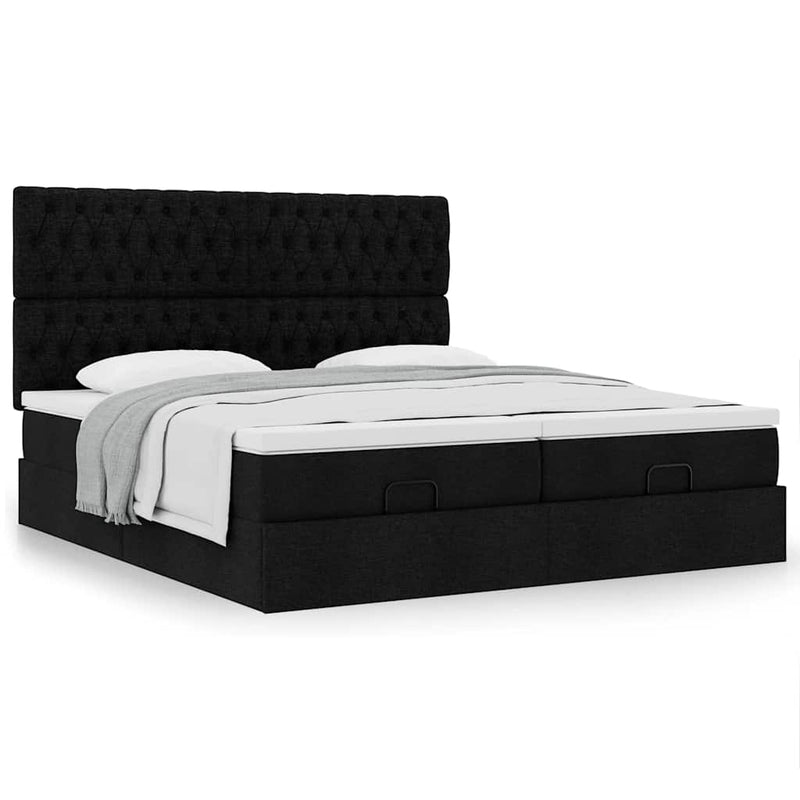 Cadru de pat otoman cu saltele, material negru 160x200cm