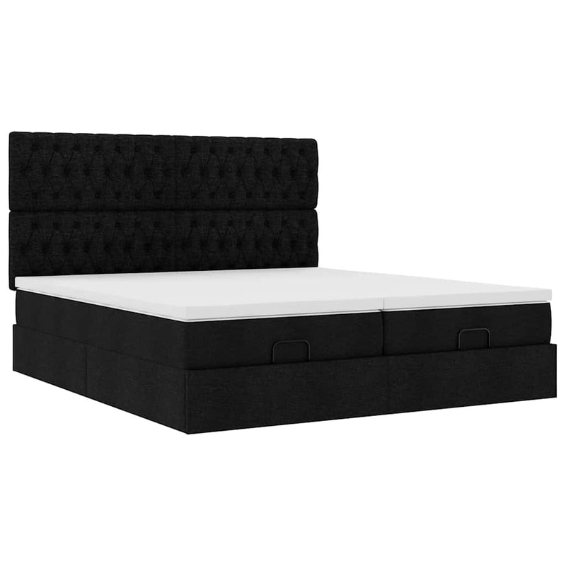 Cadru de pat otoman cu saltele, material negru 160x200cm