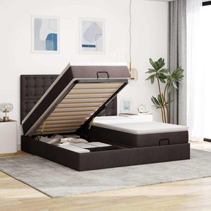 Cadru de pat otoman cu saltele țesătură maro închis 200x200cm