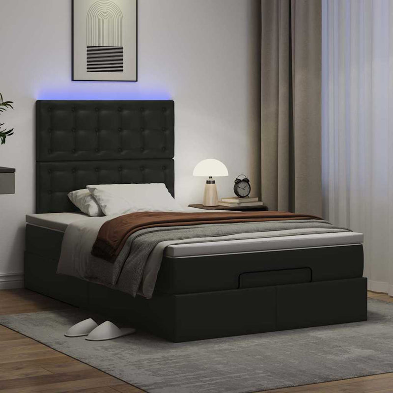 Cadru de pat otoman saltea neagră 120x200cm piele artificială