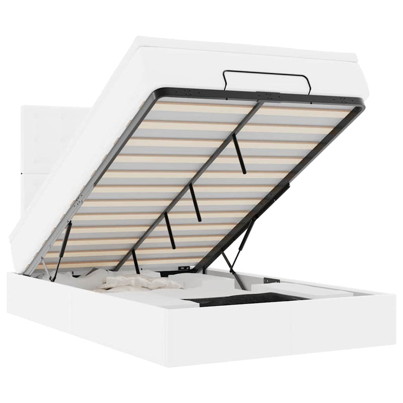 Cadru de pat otoman cu saltea alb 120x200cm piele artificială
