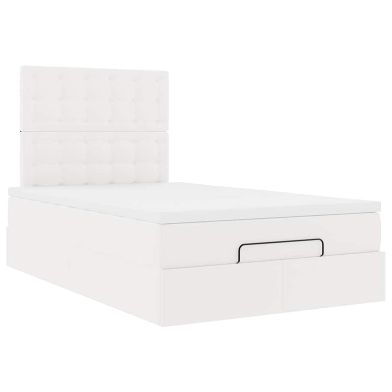 Cadru de pat otoman cu saltea alb 120x200cm piele artificială