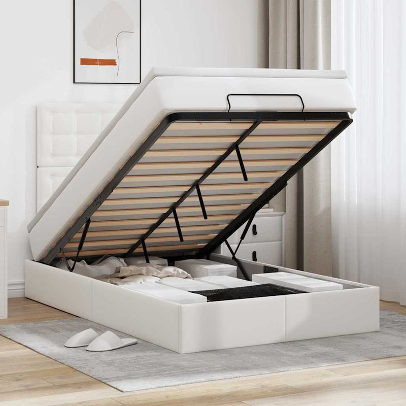 Cadru de pat otoman cu saltea alb 120x200cm piele artificială