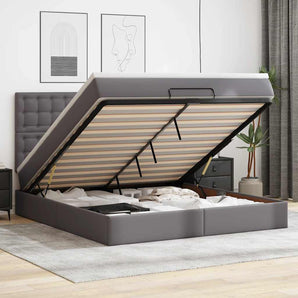 Cadru de pat otoman cu saltele Gri 180x200cm piele artificială
