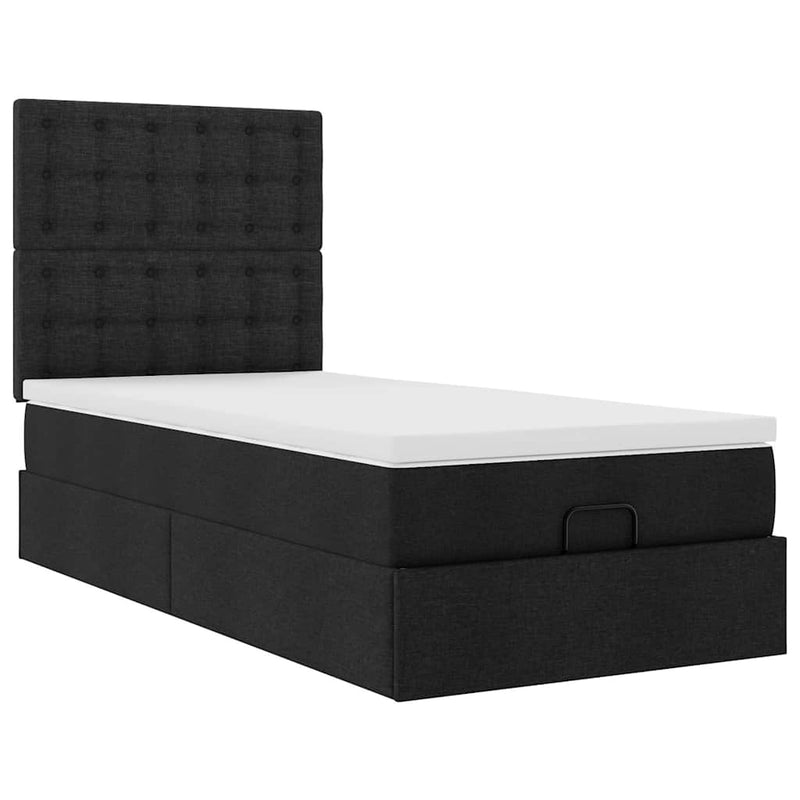 Cadru pat otoman cu saltea țesătură neagră 90x200cm