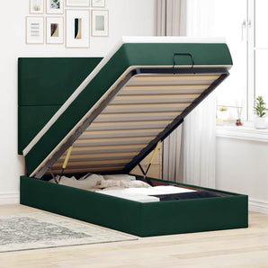Cadru de pat otoman cu saltele, catifea verde închis 80x200cm
