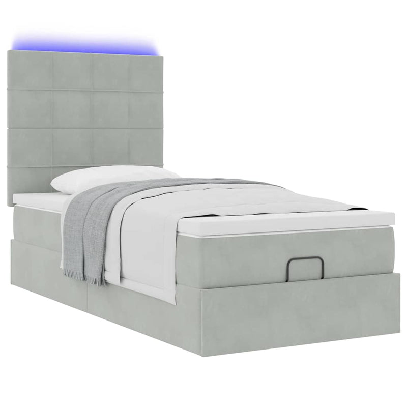 Cadru de pat otoman cu saltea Gri deschis 80x200cm catifea