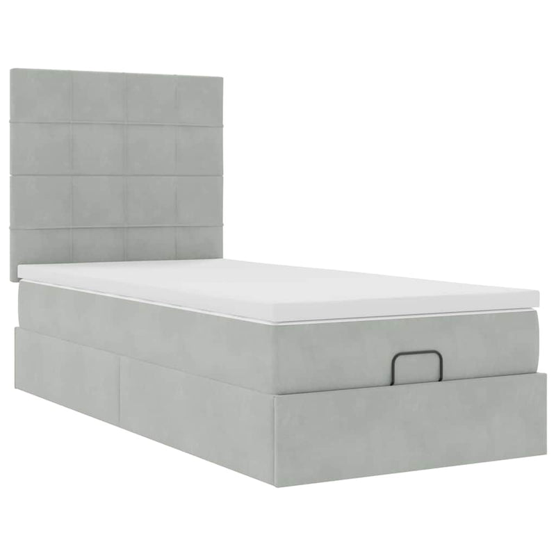 Cadru de pat otoman cu saltea Gri deschis 80x200cm catifea