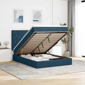 Cadru pat otoman cu saltele Albastru închis 140x200cm catifea